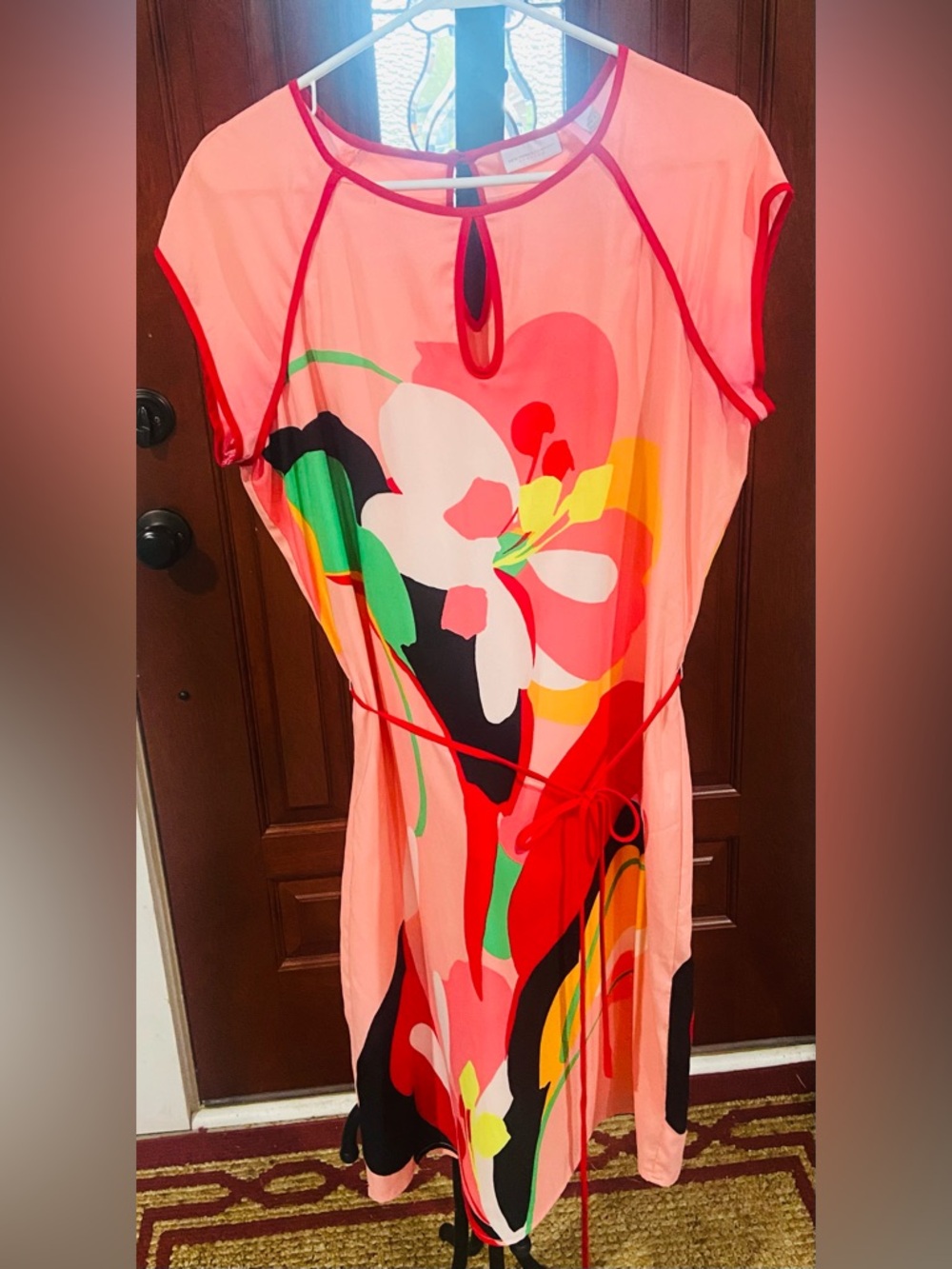 New York & Company Coral and Red Sleeveless Dress